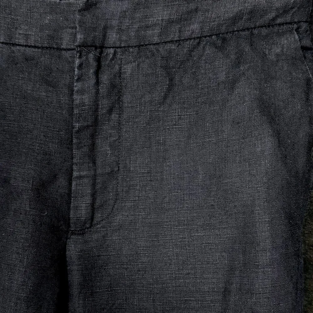 Zara Women's Small 100% Linen Black Straight Leg Cropped Pom Pom Tassel Pants